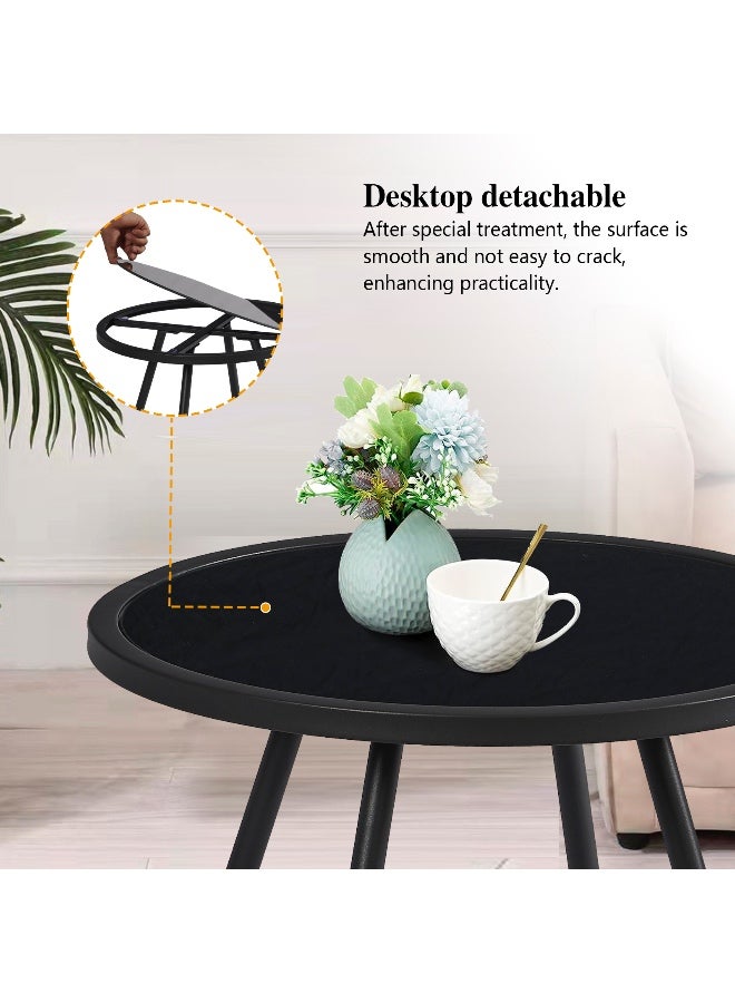 YIYAN Indoor-Outdoor Round Side Table, Waterproof Metal Patio End Table for Balcony, Living Room & Garden, Black - Image 4